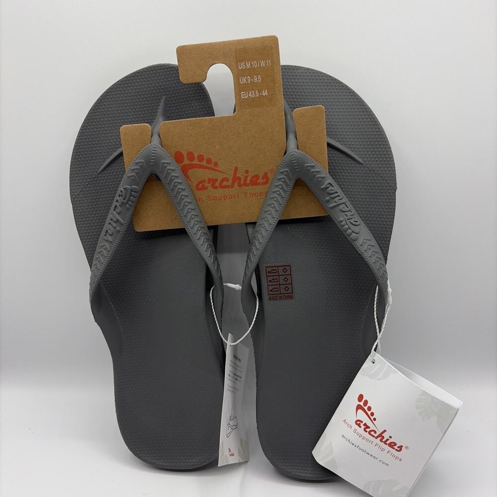 Archies Flip Flop Sandal Unisex Sz M 10 W 11 Gray Arch Support NWT